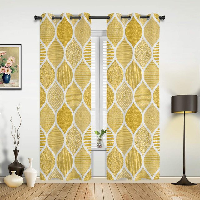 Gelbe Vorhänge mit marokkanischem Geometrie-Muster von Household supplies MH, 2er-Set, B: 107 cm, H: 115 cm - Bild 1
