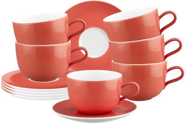 Seltmann Weiden Milchkaffeetassen mit Untertassen Liberty Pure Colors Rot 6er Set 380 ml - Bild 1