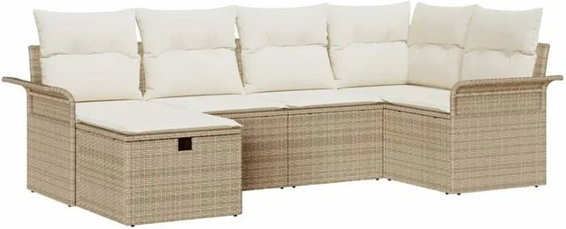 vidaXL Garten-Sofa-Set aus Poly-Rattan in Beige, 6-teilige Lounge-Garnitur in U-Form mit Kissen und integriertem Stauraum für Terrasse und Garten - Bild 1