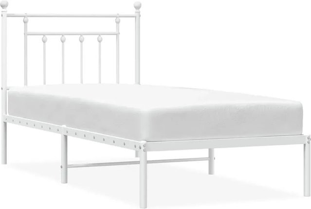 vidaXL Bettgestell aus Metall mit Kopfteil in Weiß, klassisch pulverbeschichtet, B/T/H: 90 x 200 cm - Bild 1