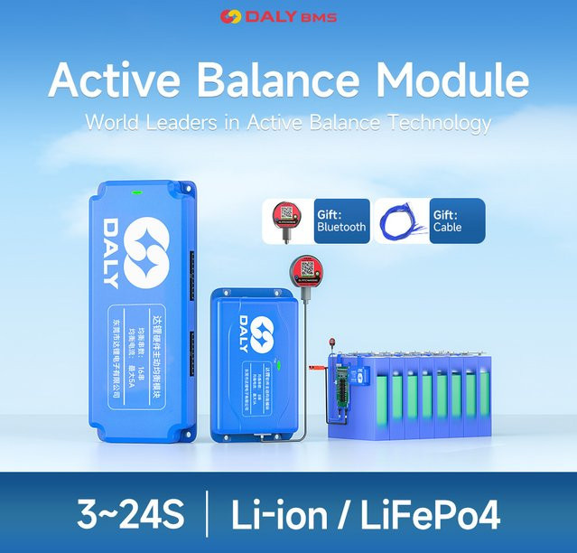 Daly 1A Smart Active Balancer mit App-Steuerung für LiFePO4 und Li-Ion Batterien, 5A Aktiver Equalizer, Blau - Bild 1