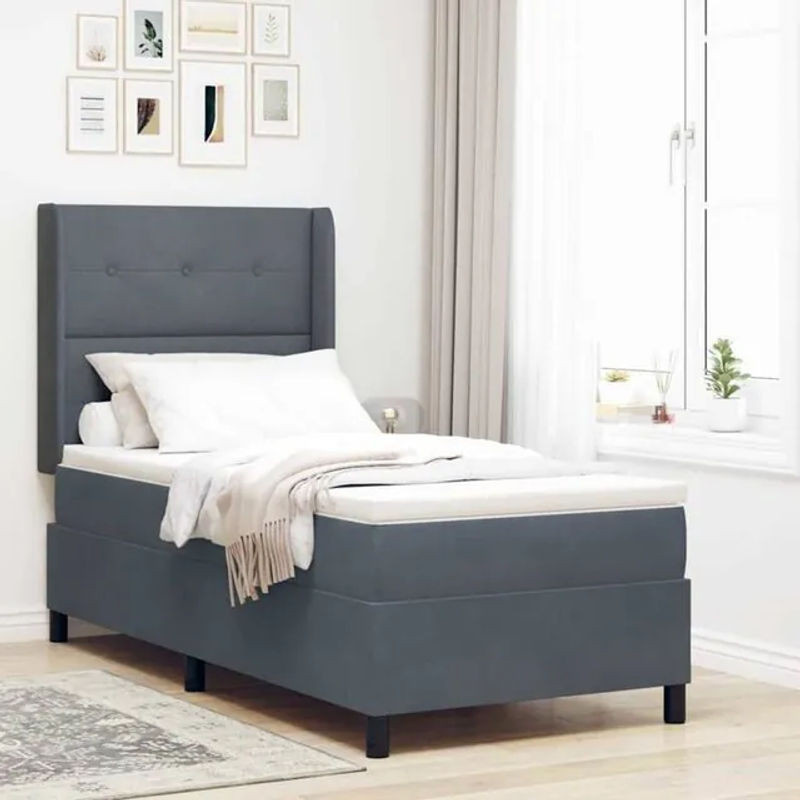Vidaxl Boxspringbett mit Kopfteil aus Samt in Anthrazit, B/T: 100 x 200 cm - Bild 1