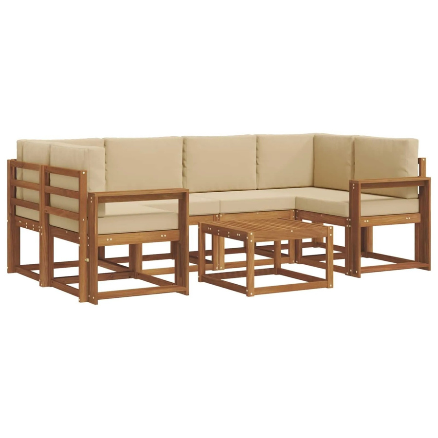 vidaXL Outdoor-Sofagarnitur 7-teilig aus Akazienholz in Natur mit beigen Kissen im L-Shape Design - Bild 2