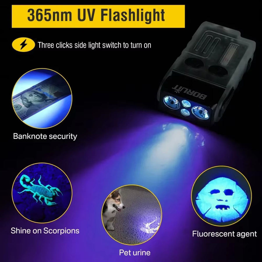 BORUiT V20-1 UV EDC LED Schlüsselanhänger Taschenlampe mit Typ-C Akku, Magnet und Arbeitslicht für Camping und Outdoor - Bild 2