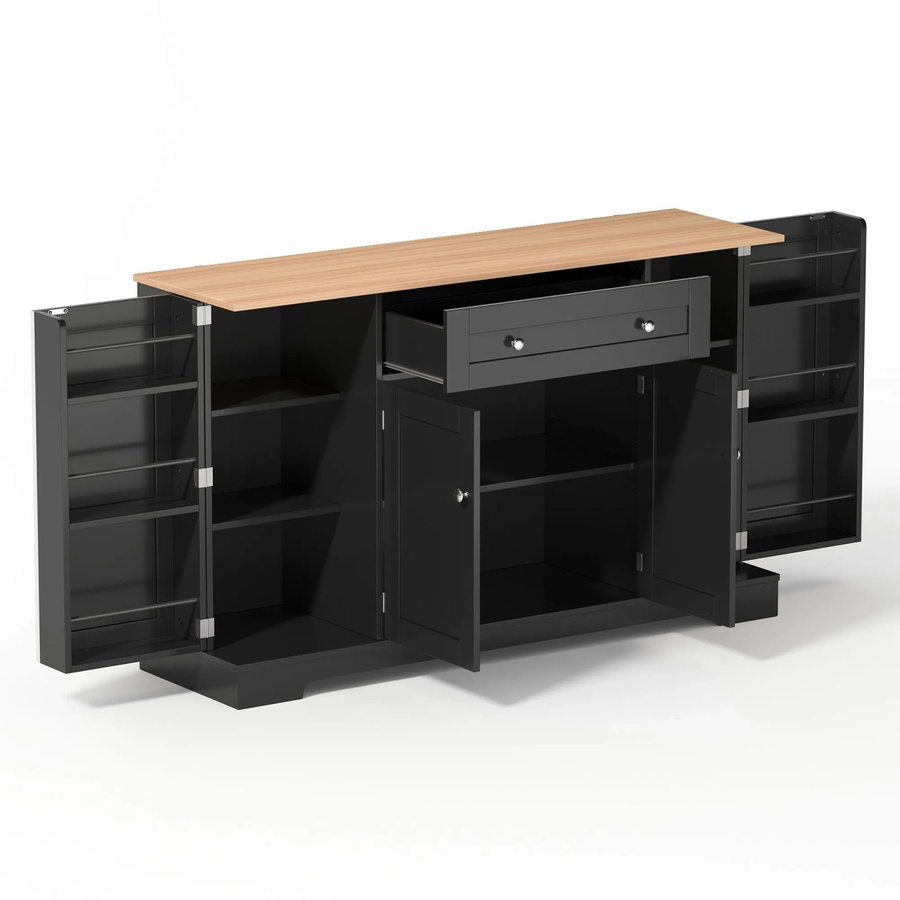 okwish Küchenbuffet in Schwarz mit Schubladen und Regaltüren, B/T/H: 138 x 40 x 85 cm - Bild 2