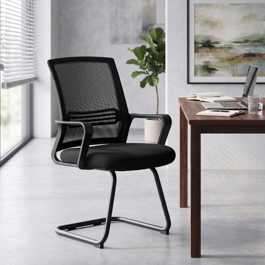 HOMCOM 2er-Set Freischwinger Bürostühle mit Armlehnen in Schwarz für Büro und Konferenzraum - Bild 2