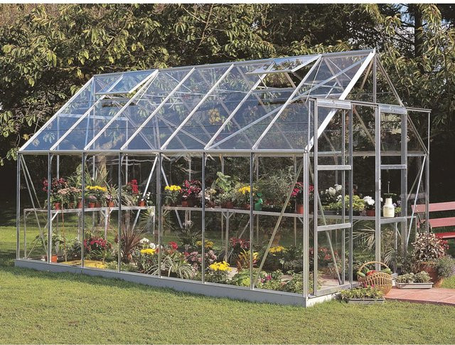 Halls Gewächshaus Magnum 148 aus Alu in Silber mit Sicherheitsglas und Doppelschiebetür, B/T: 257 x 446 cm, 11,5 m² - Bild 1