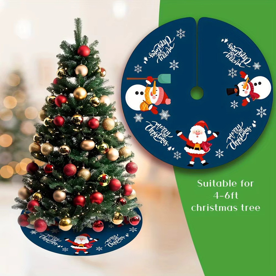 VIKAMA Weihnachtsbaumkleid mit blauem Weihnachtsmann- und Schneemann-Design zur Dekoration für Indoor-Partys und Festivals - Bild 3
