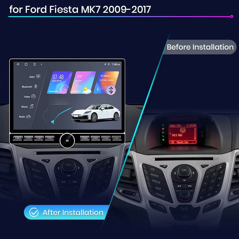 Junsun QLED Wireless CarPlay Android Auto Autoradio für Ford Fiesta Mk7 2009-2017 mit 13,1 Zoll Display, GPS und DSP in Schwarz - Bild 2