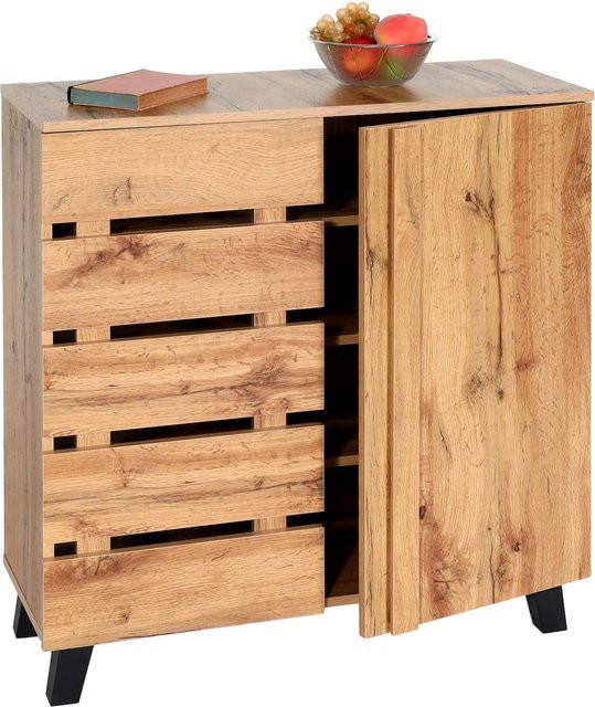 Kommode MCW-M46 Sideboard mit 2 Türen in Naturfarben, B/T/H: 88 x 34 x 80 cm - Bild 1