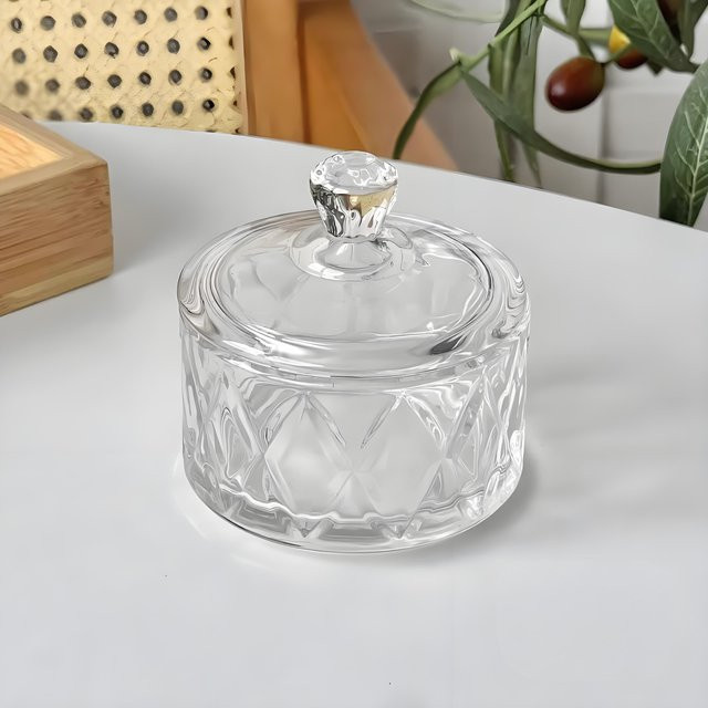 Leisury Elegante Dessertschale aus Glas mit Deckel in Transparent, Geometrisches Design für Eis, Pudding und Joghurt - Bild 1