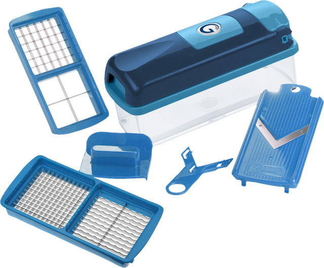 GENIUS NICER DICER Smart 6-teiliges Slicer-Set in Blau mit Edelstahl und Kunststoff, inklusive Behälter und verstellbarer Dicke - Bild 1