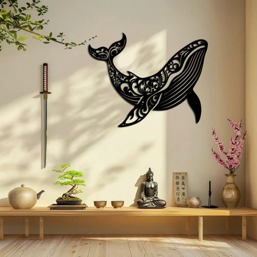 Moderne Metall-Wandkunst Wal von CIFBUY in Schwarz als nautische Eisenskulptur zur Heimdekoration - Bild 4