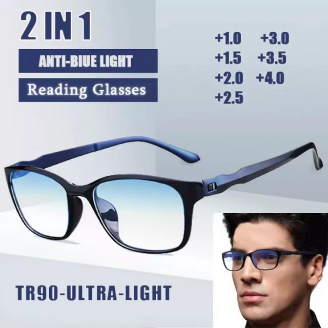 FG Lesebrille Männer, Vollrand, rechteckig, Kunststoff, Anti-Blaufilter - Bild 1
