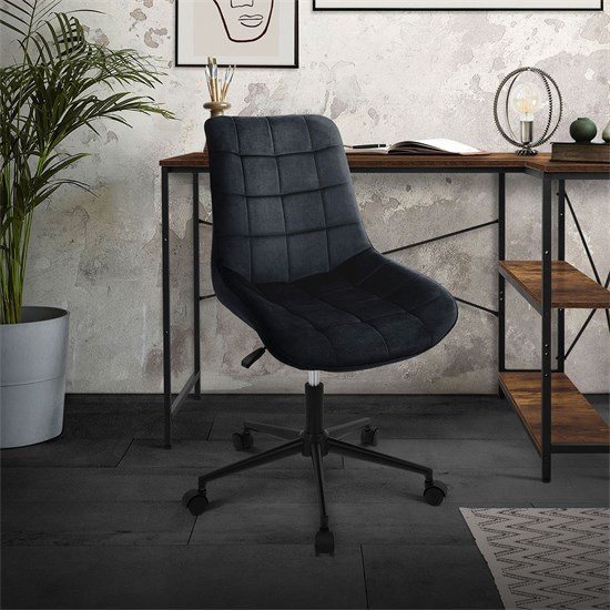 ML-Design Bürostuhl Schwarz mit Samtbezug und Metallgestell auf Rollen B/T/H: 42 x 38 x 120 cm - Bild 1