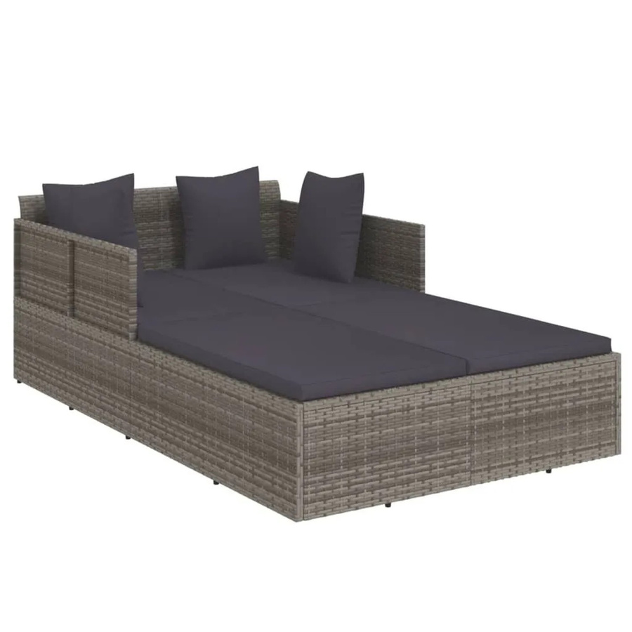 vidaXL Sonnenliege aus Polyrattan mit Kissen in Grau, B/T/H: 182 x 118 x 63 cm - Bild 2