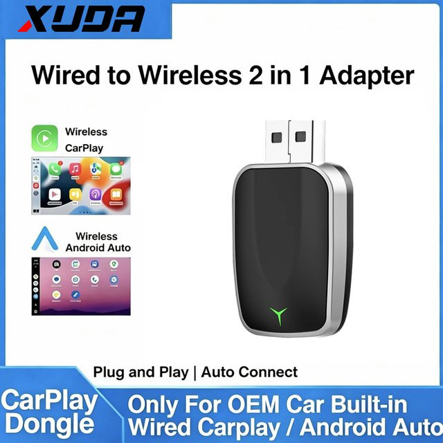 XUDA 2-in-1 Wireless CarPlay und Android Auto Adapter in Schwarz für Nissan, Plug-and-Play Smart Mini Box - Bild 1