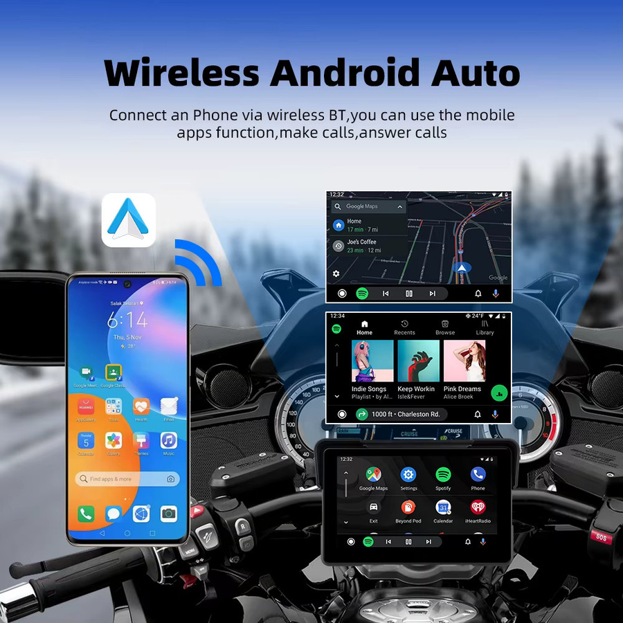 EKIY 7,0 Zoll Motorrad GPS Navigation mit Android 13, Wireless CarPlay und Wireless Android Auto, WiFi, Schwarz - Bild 3