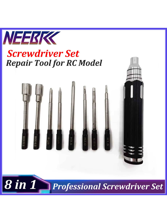 NeebRC 8-in-1 Professionelles Schraubendreher-Set Reparaturwerkzeug, Metall, Schwarz - Bild 3