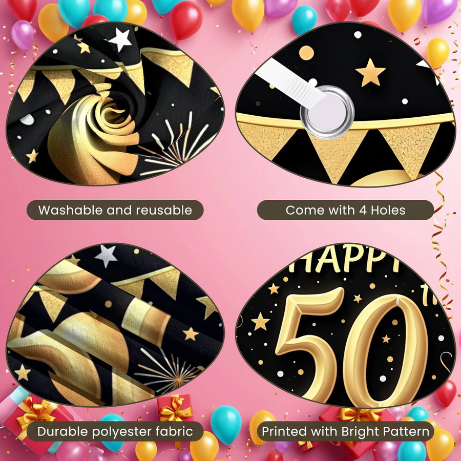 Goldenes 50. Geburtstags-Banner mit Feuerwerk-Muster und Glitzer-Stil als dekorativer Hintergrund für deine Feier in Gold - Bild 5