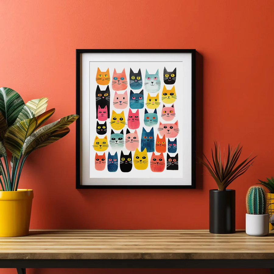 Abstrakte Katzen-Wandkunst von SHENCHEN – Moderner Papierposter mit Tiermotiv in Mehrfarbig - Bild 3