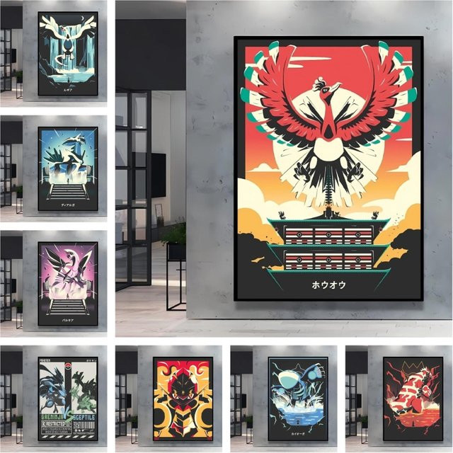 Dekoratives Leinwand-Kunstwerk von Takara Tomy mit Pokemon Ho-Oh und Lugia Illustration in Mehrfarbig - Bild 1