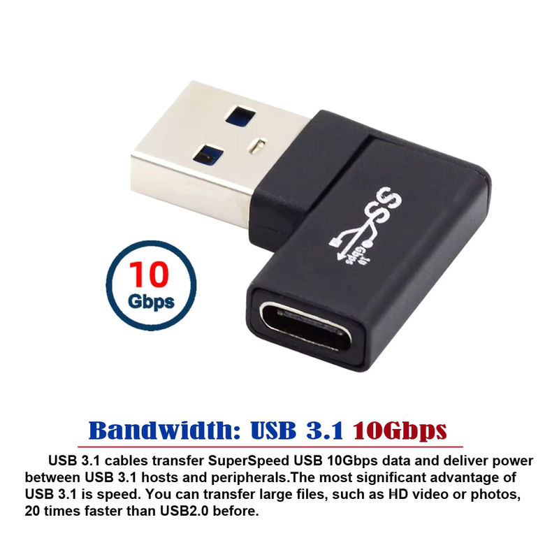 NNBILI USB-A auf USB-C Adapter 90 Grad rechtwinklig, USB 3.0 3.1 mit 10 Gbit/s Datenübertragung, Schwarz - Bild 3