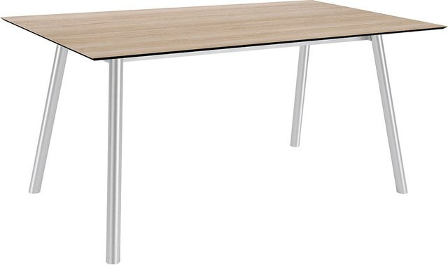 Stern Tisch Interno Silverstar 2.0 Oak light mit Edelstahl Tischplatte und Rundrohr Gestell, Farbe Silver und Brown, B/T: 180 x 100 cm - Bild 1
