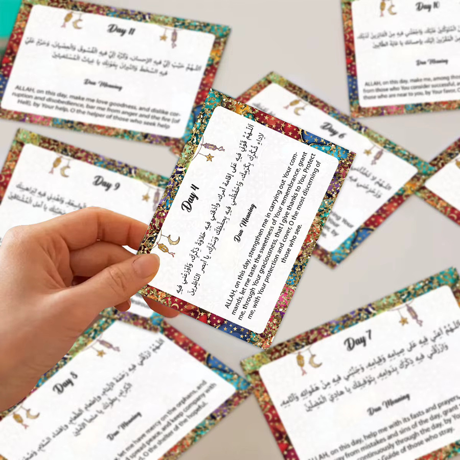 30 Stück Ramadan Dua-Karten mit arabischem Text und englischer Übersetzung für islamische Gebetsreflexion und Anbetung, Mehrfarbig - Bild 2