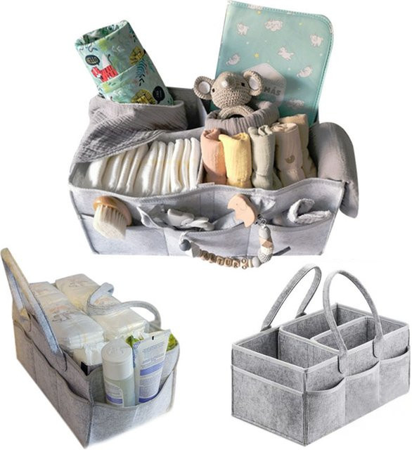 Baby Windel Caddy Organizer tragbare Wickeltasche mit Griffen in Grau, B/T/H: 38 x 23 x 18 cm - Bild 1