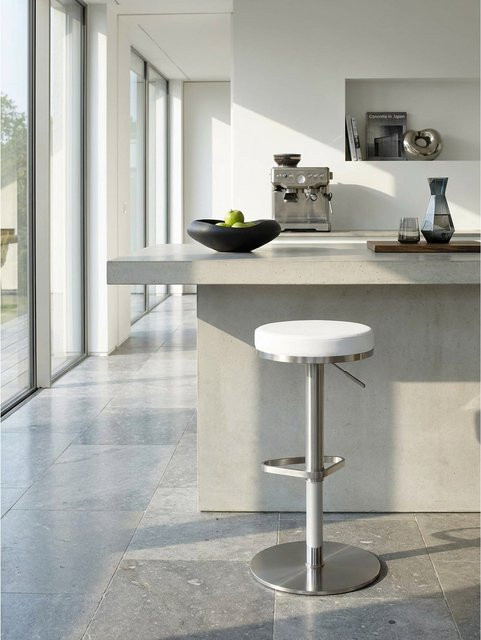 KADIMA DESIGN Barhocker aus Edelstahl höhenverstellbar und drehbar mit gepolsterter Sitzfläche, Weiß, B/T/H: 38 x 38 x 82 cm - Bild 1