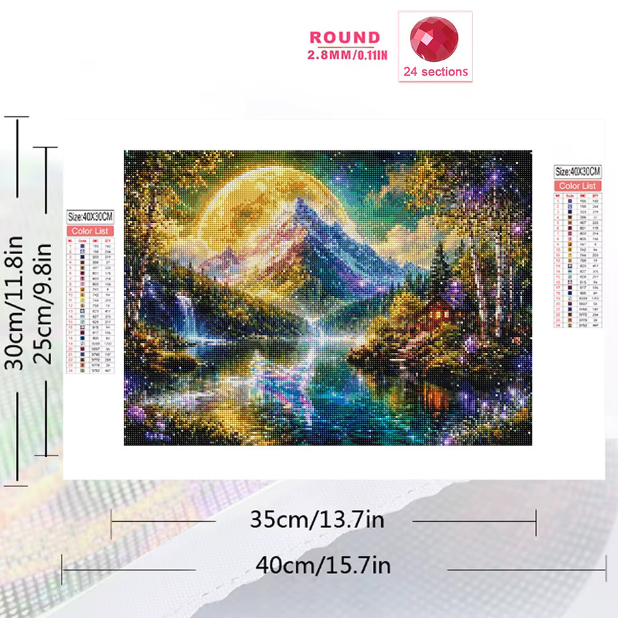 Momoart DIY Diamant-Stickerei Set Berglandschaftsgemälde mit Fluss in Multicolour, rundes Diamant-Mosaik für die Wandgestaltung - Bild 2