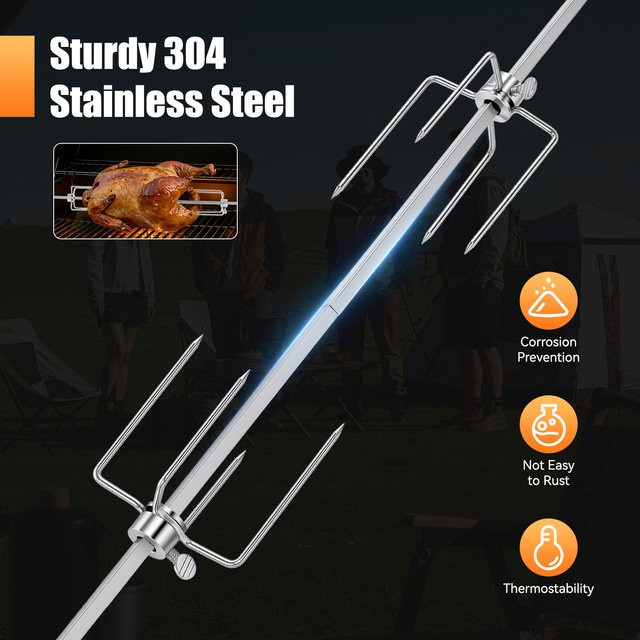 Bymaocar Automatischer Elektrischer Drehspieß in Silber für Outdoor-Grillen und Camping, 220-240V, 360 Grad rotierend - Bild 1