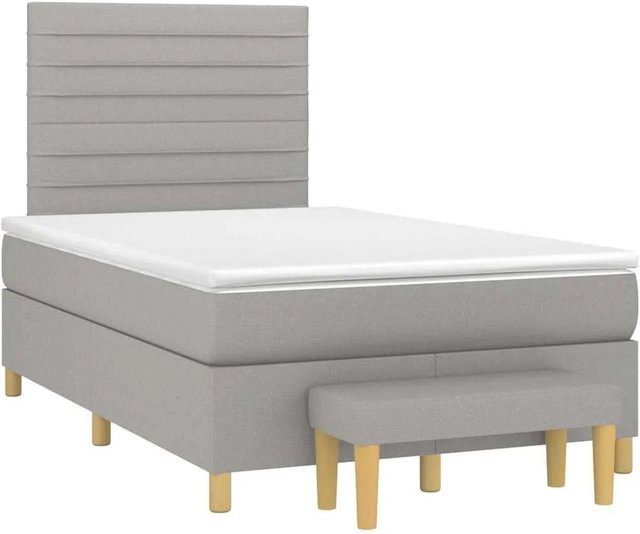 vidaXL Boxspringbett mit Matratze in Hellgrau und Weiß, Hybrid-Design mit Taschenfederkern, B/T: 120 x 190 cm - Bild 1