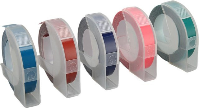 Igeteck 3D Prägeetikettenbänder Thermotransfer Etikettenband Set, 5 Stück, Grau und Mehrfarbig, Breite: 9 mm, Länge pro Rolle: 3 m - Bild 1