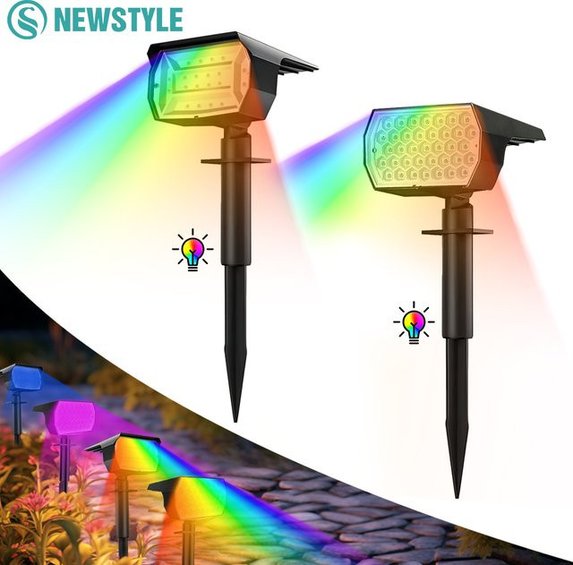 RGB Solar Scheinwerfer Outdoor mit 20 LED, wasserdichter LED Landschaftsstrahler in Schwarz für Garten und Terrasse mit Farbwechselfunktion - Bild 1