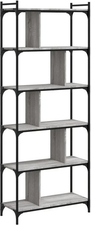 vidaXL Bücherregal mit 6 Böden in Grau aus Holzwerkstoff und Metall im industriellen Design, B: 76 cm, T: 32 cm, H: 192 cm