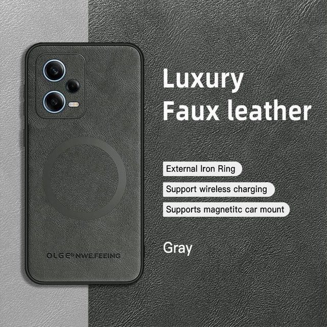Klassische Leder Handyhülle für Xiaomi Poco X Pro, PocoX Pro G und Poco X5 Pro mit magnetischer Funktion und kabellosem Laden, erhältlich in Schwarz, Grau, Rot, Cyan und Braun - Bild 1