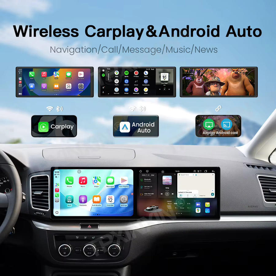 TPXINXIN 11,5 Zoll Dual-Screen Android Carplay Autoradio mit GPS und Navigation für Volkswagen Sharan 2012-2019, Multimedia-Player in Schwarz - Bild 3