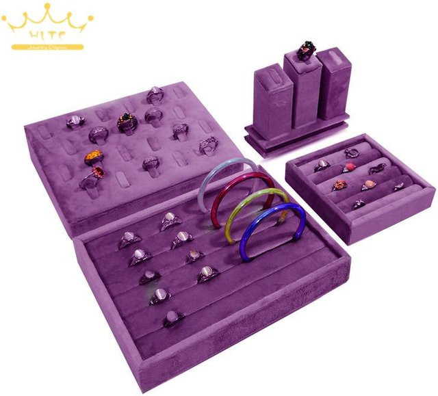 Schmuck Display Rack von TREACHI aus lila Samt für Halsketten und Ringe - Bild 1