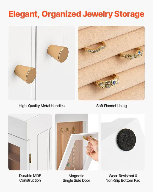 Schmuckorganizer Buying Solutions, MB als 360 Grad drehbare Schmuckschatulle in Weiß mit Halskettenhaken aus Holz und Leder - Bild 5