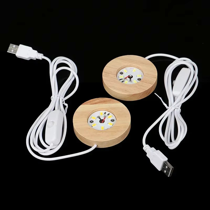 Runde LED-Display-Basis aus Holz mit USB-Anschluss für Kristallglas, erhältlich in Weiß oder Multicolour, Durchmesser: 8 cm - Bild 2