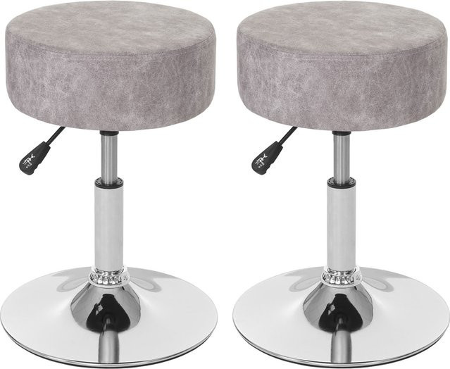 2er-Set MCW Sitzhocker C22 höhenverstellbar aus Wildlederimitat in Vintage Grau, Durchmesser: 35 cm - Bild 1