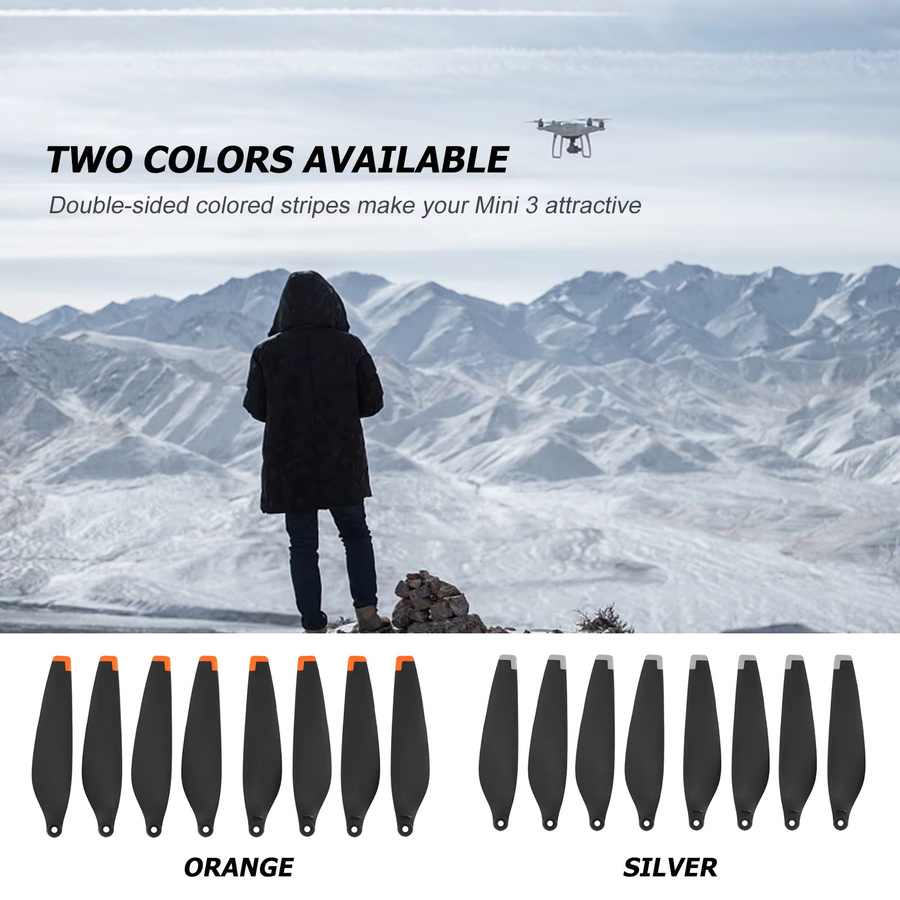 JOCESTYLE Ersatz-Rotorblätter Set für Mini 3 Drohne, 8 Stück geräuscharme Flügel mit Schrauben in Orange und Schwarz - Bild 3