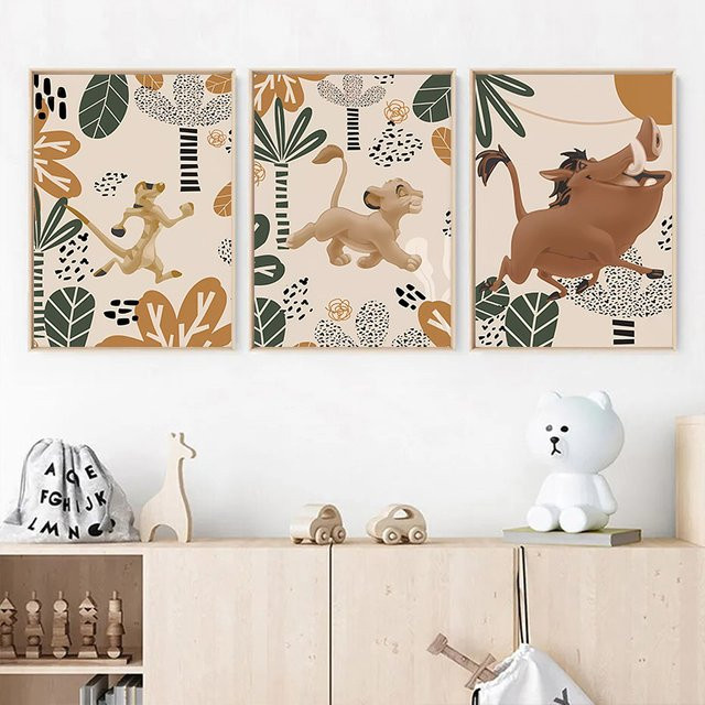 JUBEER Boho Kinderzimmer Wandkunst Leinwandgemälde mit Safari Gepard Illustration in Mehrfarbig - Bild 1