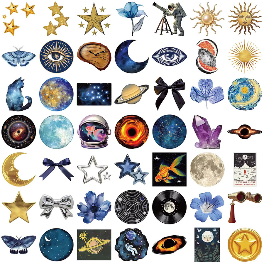50 Stück Cartoon Cosmic Celestial Aufkleber wasserfest für DIY-Dekoration von Gitarre, Notebook und Gepäck von Anime Worlds Store in Multicolour - Bild 3