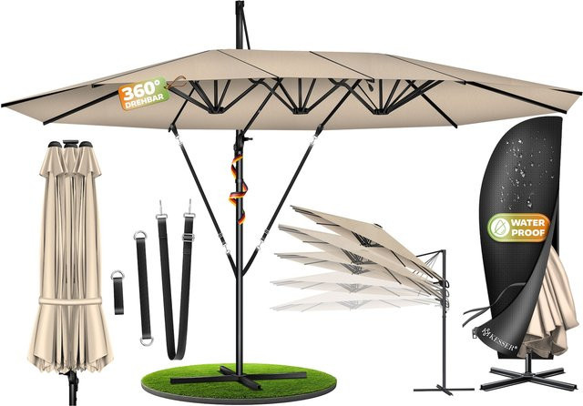 KESSER Doppelsonnenschirm Ampelschirm aus Aluminium mit Kurbel und Ständer, B/H: 460 x 270 cm, wasserabweisend, neigbar und 360 Grad drehbar - Bild 1