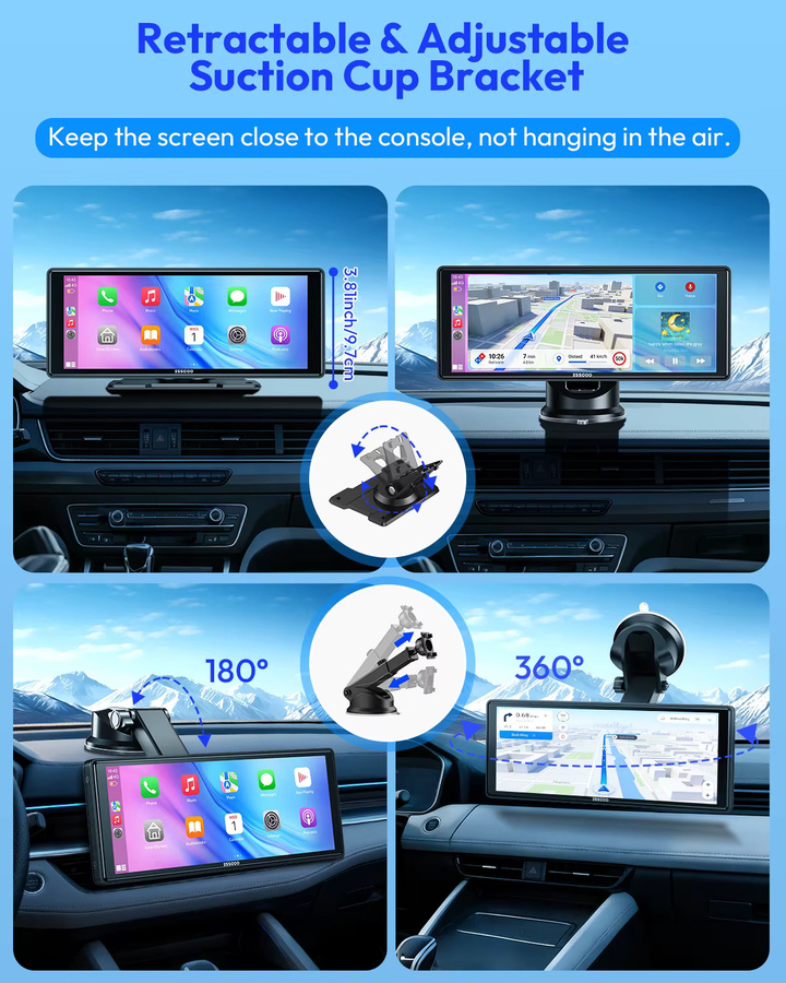 ESSGOO Tragbares 10,26 Zoll Carplay Autoradio mit Android Auto, Bluetooth, WiFi, GPS und FM für Wohnmobile und LKWs, Schwarz - Bild 6