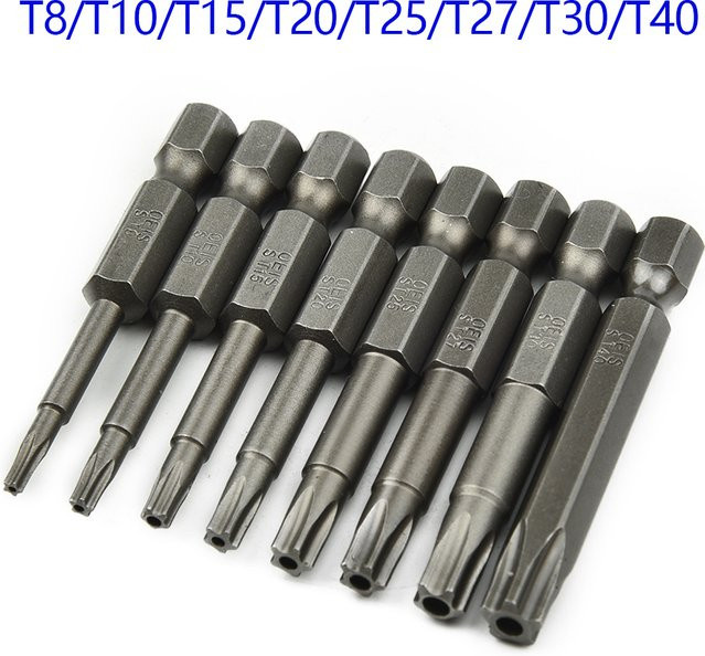 Vibratite 8er Torx Bit Set T8-T40 mit Zentrierung, 5 Punkt Torx Bits mit Mitte Loch, 1/4 Zoll Sechskant Schaft, Grau, Länge: 50 mm - Bild 1