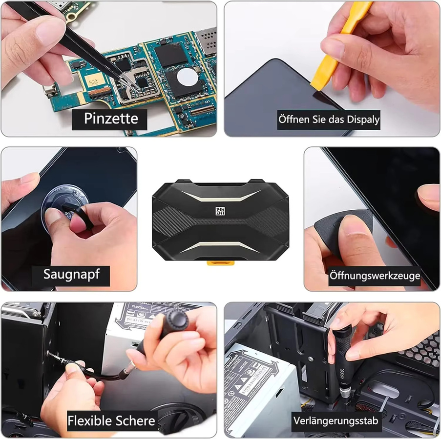 JM-8183 145-in-1 Präzisions-Schraubendreher-Set in Schwarz mit magnetischen CR-V-Bits für iPhone, PC und professionelle Reparaturen - Bild 5